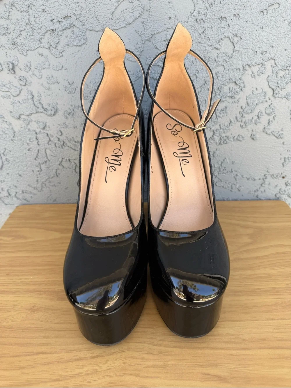 So Me Black Patent Platform Ankle Strap Mary Jane Heels 10